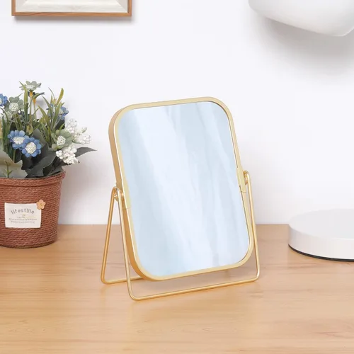 Miniatura 4 de Espejo de maquillaje de mesa dorado, espejo de tocador cuadrado de doble cara, espejo de escritorio para baño casero