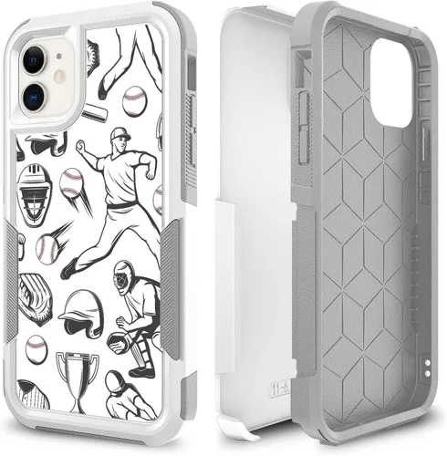 Miniatura 10 de Funda para iPhone 11, diseño deportivo de fútbol, absorción de golpes, policarbonato duro y silicona híbrida de doble capa de armadura Defender