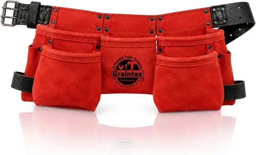 Miniatura 13 de Graintex DS2139: Cinturón portaherramientas de 9 bolsillos para niños en color rosa, cuero de ante, cinturón real para niños, delantal