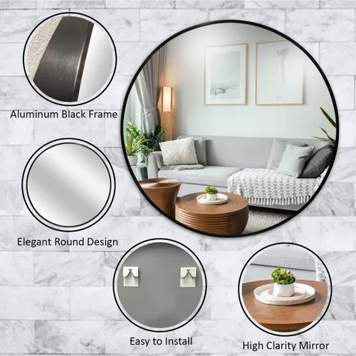 Miniatura 3 de Espejo de tocador redondo con marco de metal negro (30 pulgadas), moderno montaje en pared para decoración del hogar, vidrio para baño para sobre