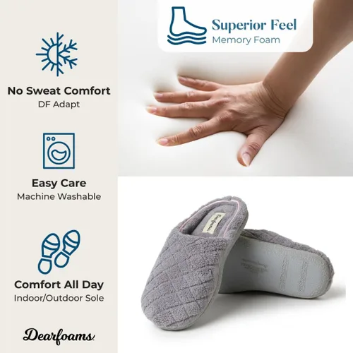 Miniatura 5 de Dearfoams - Pantuflas de espuma viscoelástica para mujer Leslie Terry con anchos amplios para interiores