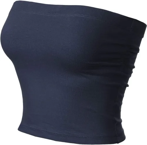 Miniatura 2 de MixMatchy Tops de tubo elásticos laterales fruncidos básicos para mujer