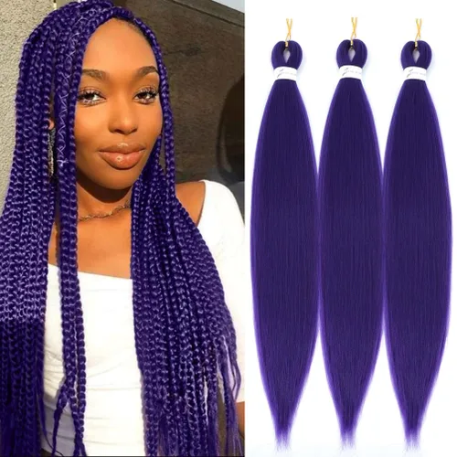 Miniatura 36 de Extensiones de cabello trenzado preestirado colorido, 3 colores, mezcla de cabello trenzado para niñas, 26 pulgadas, 3 paquetes