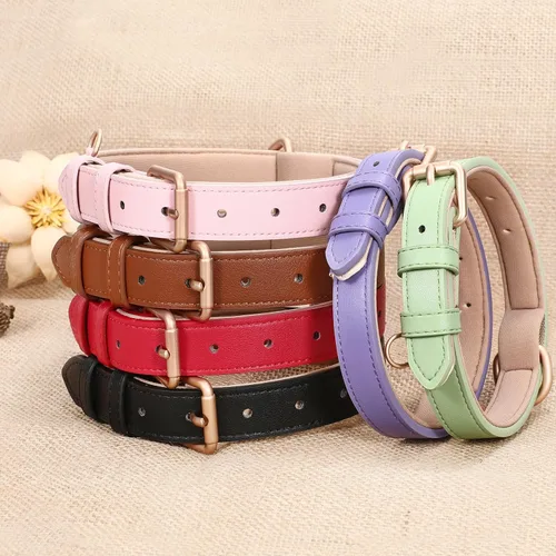 Miniatura 7 de WHIPPY Collar de cuero para perro pequeño y mediano, ajustable, suave, transpirable, de cuero, acolchado, con hebilla de aleación, resistente al