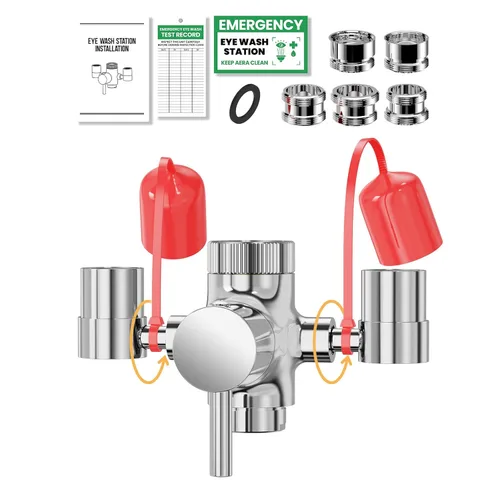 Estación de lavado de ojos montada en grifo con tapa, estación de lavado de ojos de emergencia, kit de accesorio de grifo para laboratorio, fábrica