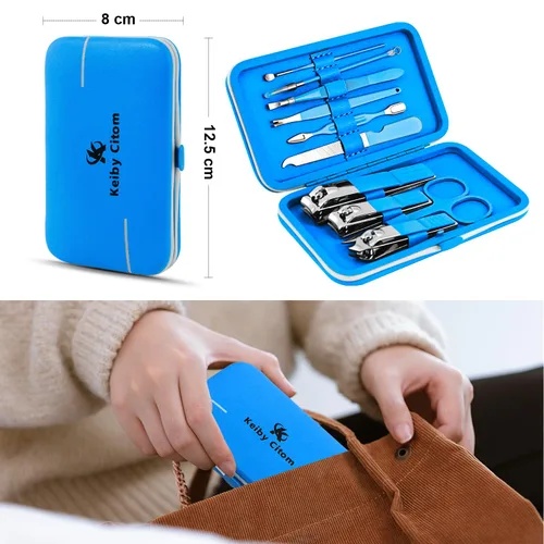 Miniatura 3 de Juego de manicura, mini cortaúñas de viaje, kit de herramientas de cuidado de pedicura, 10 piezas de acero inoxidable (azul)