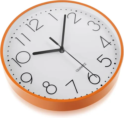 Miniatura 2 de Topkey Reloj de pared redondo silencioso de 9 pulgadas, números arábigos, fácil de leer, para sala de estar, dormitorio, escuela y guardería