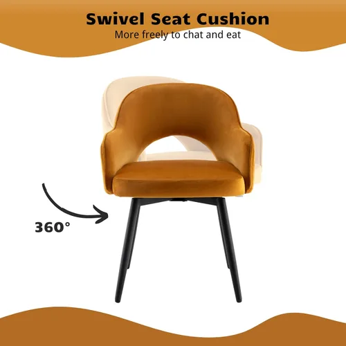 Miniatura 5 de HEAH-YO Juego de 2 sillas decorativas giratorias modernas, sillas de comedor de piel sintética con reposabrazos y patas de metal negro, sillas