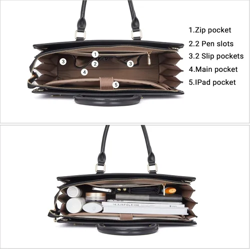 Miniatura 5 de Telena Bolsa de mano para laptop para mujer, bolsa de hombro de 15.6 pulgadas, maletín de cuero para mujer, bolsas de mano de gran capacidad 15.6