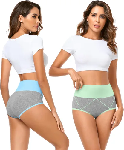 Miniatura 2 de MISSWHO Ropa interior de algodón de cintura alta para mujer, cobertura completa, suave, de doble capa, con banda en la cintura