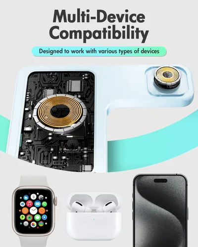 Miniatura 7 de Estación de carga inalámbrica del soporte del cargador: Soporte de cargador 3 en 1, múltiples dispositivos para Apple - iPhone 17 16e 16 15 14 Pro