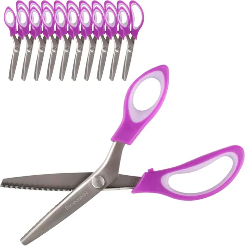 Miniatura 34 de JubileeYarn - Tijeras de entintar de grado profesional, acero inoxidable dentado de 9.5 pulgadas, color morado y naranja, 1 par