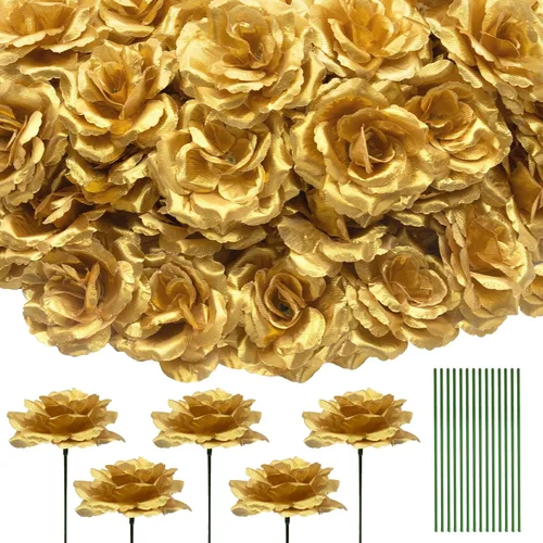 Miniatura 13 de 50 unidades de cabeza de rosa, flores artificiales a granel para manualidades, cabeza de flor de seda de rosa falsa de 3 pulgadas, flores sintéticas