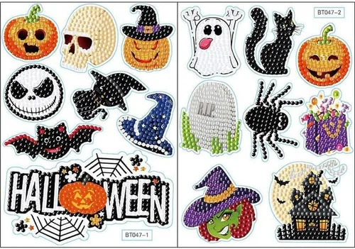 MEGZIHXN Kit de calcomanías artísticas de diamantes para niños, calabaza de Halloween, gato negro, araña, bolsa de regalo, fantasma, piao, pintura
