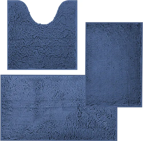 Miniatura 16 de Juego de alfombras de baño de 3 piezas, tapetes de baño para baño antideslizantes, alfombras de baño de felpilla gruesa, suaves y absorbentes, juego