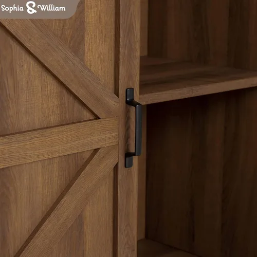 Miniatura 4 de Sophia & William Gabinete de barra de café para cocina, armario de almacenamiento de buffet con puerta corrediza de granero, 31.9 pulgadas de Roble