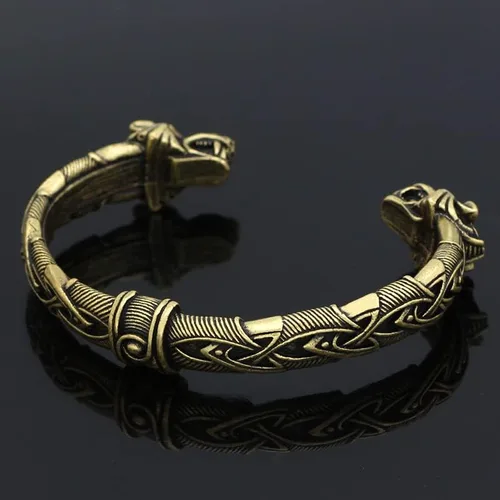 Miniatura 3 de Pulsera de brazo vikingo nórdico para hombre, con cabeza de lobo Fenrir