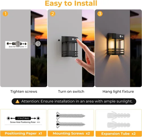 Miniatura 6 de btfarm Luces solares de pared para exteriores, 3 modos de luces con sensor de movimiento, del anochecer al amanecer, luz impermeable IP65