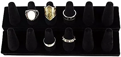 Miniatura 3 de tytroy 12de terciopelo negro dedo anillo Showcase Counter parte superior Display