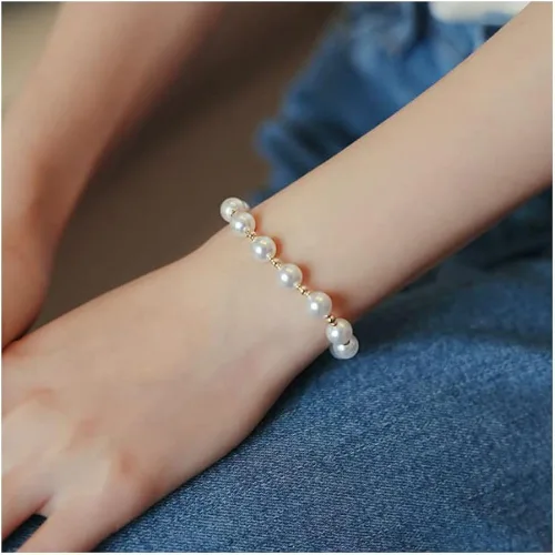 Miniatura 3 de Pulsera de perlas para mujer, pulsera deslizante ajustable dorada, pulsera de cadena delicada, regalo de dama de honor para niñas blancas, Sin gemas.