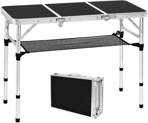 Miniatura 6 de YUFIFAIRY Mesa plegable pequeña de 2 pies, mesa de campamento portátil con soportes de malla, altura ajustable de aluminio ligero, con asa