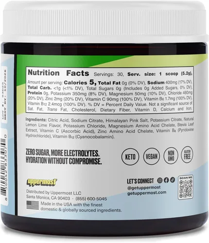 Miniatura 2 de UPPERMOST Hydrate Hydration Keto - Mezcla de electrolitos sin azúcar, sabor y endulzado de forma natural, con vitamina C, B6, B12 y zinc, 30
