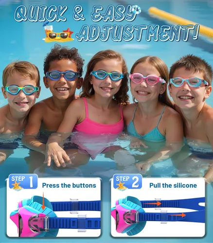 Miniatura 6 de Kids Swim Goggles, Anti-Fog UV Protection, Leakproof Adjustable Strap Swimming Goggles for Boys Girls Ages 6–14 Azul púrpura - Lente transparente