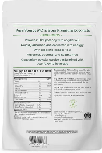 Miniatura 7 de Nature's Way Aceite en polvo orgánico MCT, ácido caprílico C8 y ácido cáprico C10 (1), combustible para el cerebro y el cuerpo*, polvo inodoro y sin