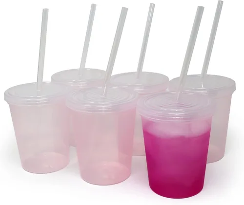 Miniatura 8 de Rolling Sands Vasos de plástico reutilizables para estadios con tapas, paquete de 6, vasos y tapas fabricados en Estados Unidos, incluye 6 popotes