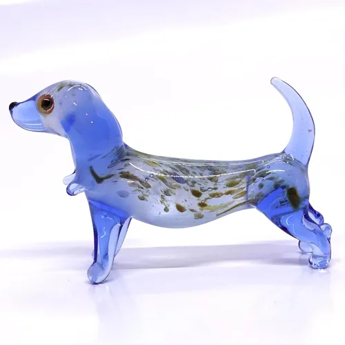 Miniatura 33 de Figuras en miniatura de perro salchicha soplado a mano, arte de animales coleccionables, regalo para decoración del hogar (4 pulgadas, azul negro)