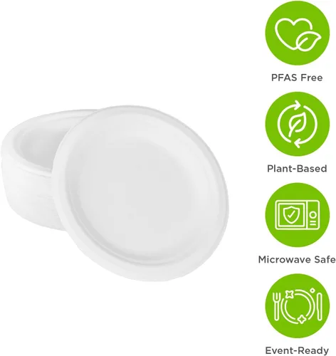 Miniatura 3 de KARAT EARTH Platos de papel desechables compostables de 9 pulgadas (paquete de 500 unidades) – Fibra moldeada, paquete ecológico a granel (blanco)