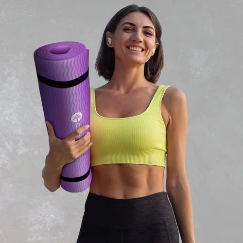 Miniatura 5 de GYMENIST Tapete grueso para yoga y ejercicio, 24 x 71 pulgadas, ideal para camping, cardio, entrenamiento, pilates, gimnasia Púrpura