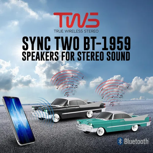 Miniatura 3 de QFX Altavoz Bluetooth 1959 Retro Classic para automóvil, altavoces duales de 2 pulgadas, enlace manos libres, micrófono incorporado, radio FM y Negro
