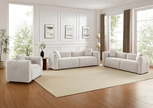 Miniatura 12 de Juegos de muebles de sala de estar VANOMi incluyen sofá de 95" y sillones de 42", sofá tapizado de bouclé extragrande con almohadas, juego de Blanco