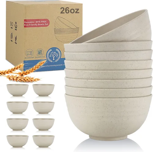 Miniatura 18 de Wrova Juego de 8 cuencos de paja de trigo para postre de 10 onzas, cuencos irrompibles para niños, mini cuencos para helado, aperitivos y frutas