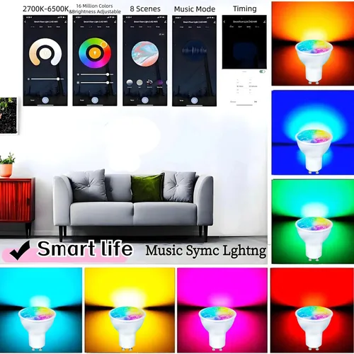 Miniatura 2 de Bombillas LED inteligentes GU10 regulables con cambio de color, foco GU10 RGB, foco LED WiFi y Bluetooth compatible con Alexa Google, 16 millones