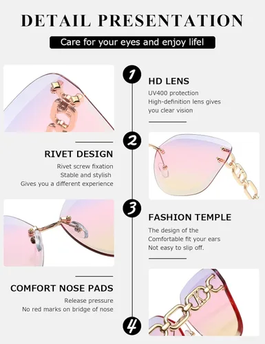 Miniatura 6 de AEVOGUE - Los lentes de sol para mujer, sin bordes, lentes de corte de diamante, de tamaño grande (AE0534)
