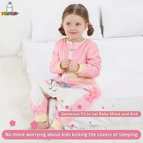 Miniatura 3 de MICHLEY Saco de dormir para bebé de manga larga con pies, manta envolvente usable de invierno para niños y niñas, Gato, 1-3 años Rosa