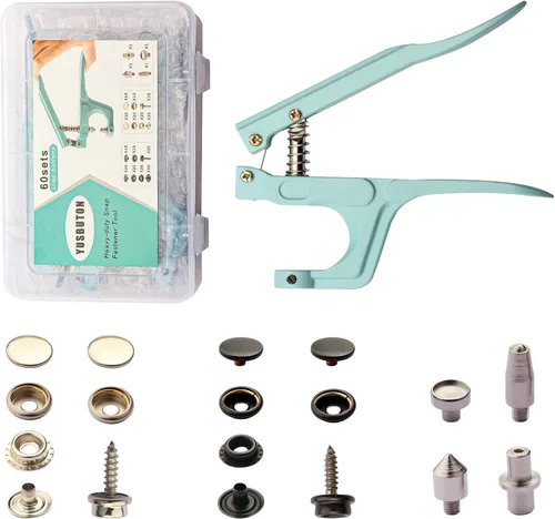 YUSBUTON - Kit de herramientas de cierre a presión resistente, kit de 60 piezas de lona a presión, kit de cierres a presión, broches de acero
