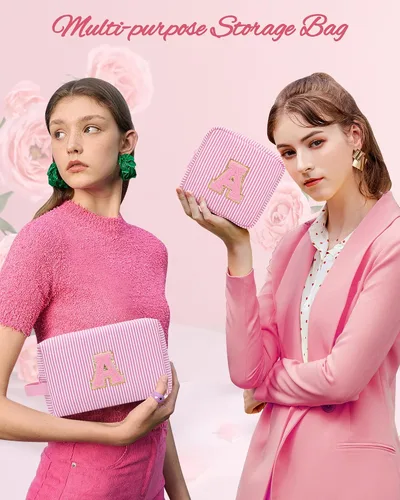 Miniatura 5 de MONSTINA Cesta de Pascua para adolescentes, bolsa de maquillaje con inicial, bolsa de cosméticos personalizada para niñas y mujeres, bonita bolsa