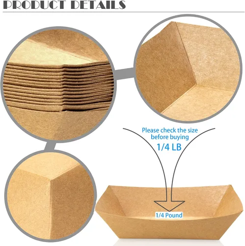 Miniatura 3 de Paquete de 200 bandejas pequeñas de papel para alimentos, botes desechables de papel kraft de 0.25 libras, color marrón, bandejas para servir