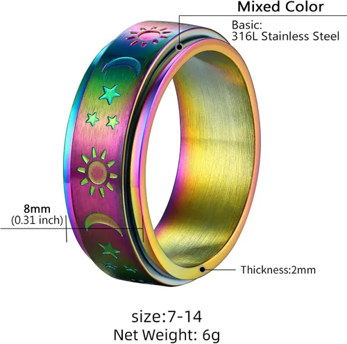 Miniatura 21 de Supcare Anillo giratorio para hombre y mujer, diseño nórdico/celta/luna, estrella, anillo giratorio con nombre personalizado, regalos para Navidad