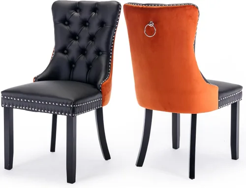 Miniatura 70 de Juego de 2 sillas de comedor tapizadas de terciopelo, sillas laterales de cocina de estilo moderno con ribete de cabeza de clavo y patas de madera