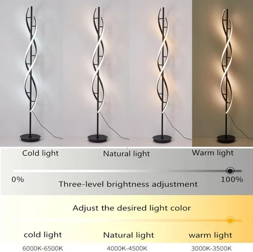 Miniatura 6 de NKU Lámpara de pie en espiral para sala de estar, moderna lámpara de pie LED con control remoto regulable elegante diseño en espiral lámpara
