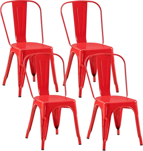Miniatura 39 de Juego de 8 sillas de comedor de metal, sillas apilables estilo tolix con respaldo, diseñadas para el comedor diario, en interiores, cocina y comedor