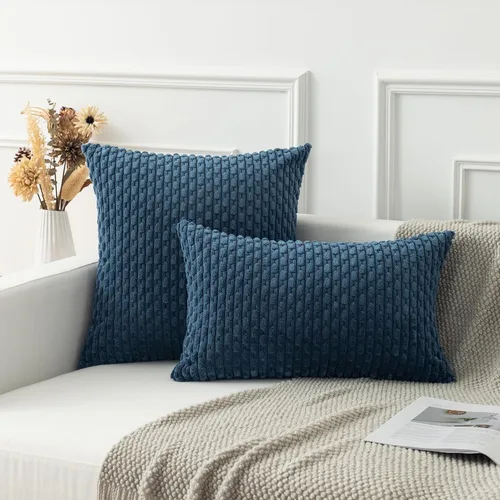 Miniatura 471 de K Kevin Textile - Juego de 2 fundas de almohada decorativas de corduroy suave azul con rayas estilo bohemio, fundas de almohada para sofá, cama