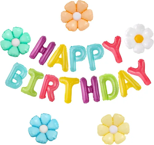 Miniatura 16 de CANREVEL Cartel de feliz cumpleaños, 13 letras de papel de aluminio de Mylar de 16 pulgadas con 12 globos de estrella, decoraciones de fiesta