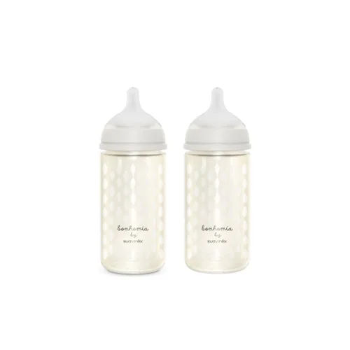 Miniatura 14 de Suavinex Bonhomia - Biberón de vidrio con pezón de silicona SX PRO, biberones anticólicos, biberones para bebés amamantados, flujo medio, 3 meses, 8