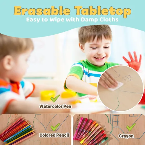 Miniatura 4 de FUNLIO - Juego de mesa y 2 sillas para niños, mesa y silla ajustables en altura para niños pequeños de 3 a 8 años, mesa fácil de limpiar para Verde