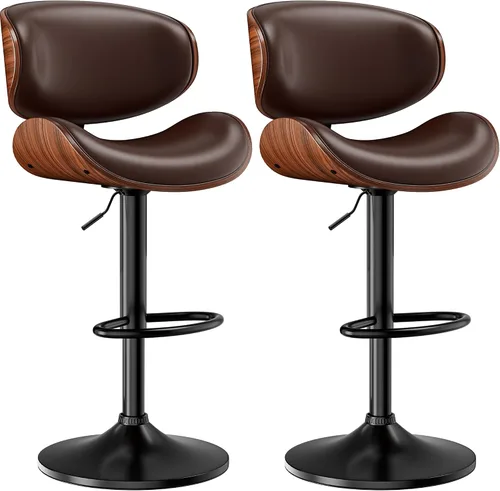 Miniatura 28 de Taburetes de bar, taburetes de bar giratorios ajustables para isla de cocina, sillas de barra de cuero moderno de mediados de siglo de altura